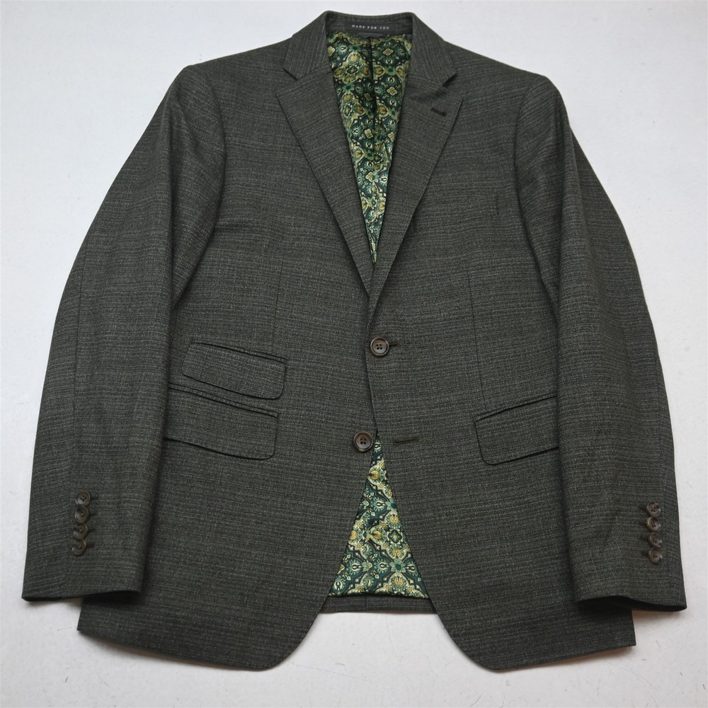 Indochino 36S Green 100% Wool Mens Blazer Suit Jacket Sport Coat